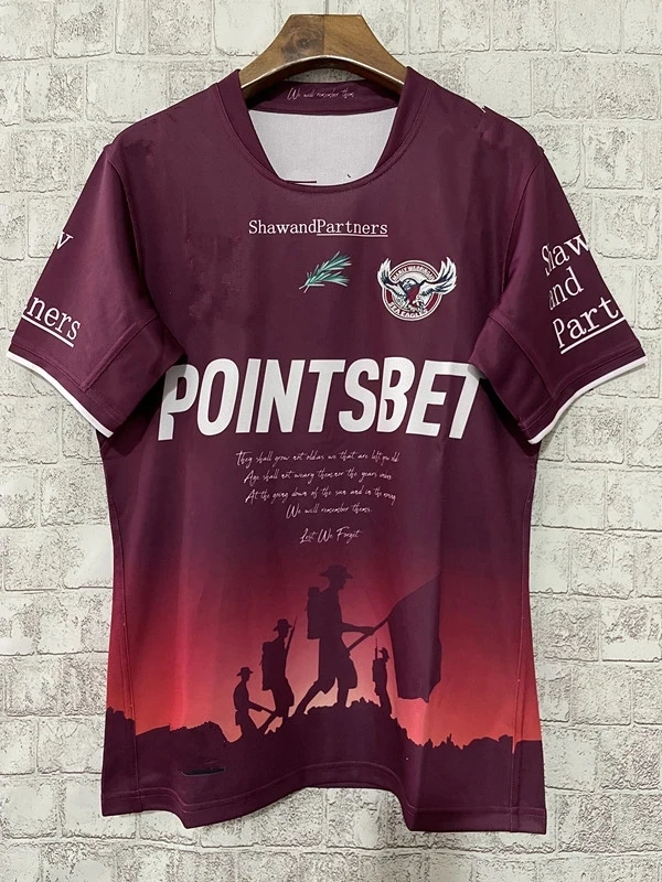 

2023 Мужская футболка для регби MANLY SEA EAGLES ANZAC, размер S-M-L-XL-XXL-3XL-4XL-5XL