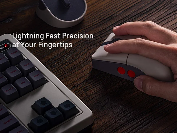 Фото Мышь 8BitDo Retro R8 с оптическим сенсором PAW 3395, разрешением DPI 26K, беспроводная, с частотой опроса 4K, зарядной док-станцией и программируемыми кнопками №3