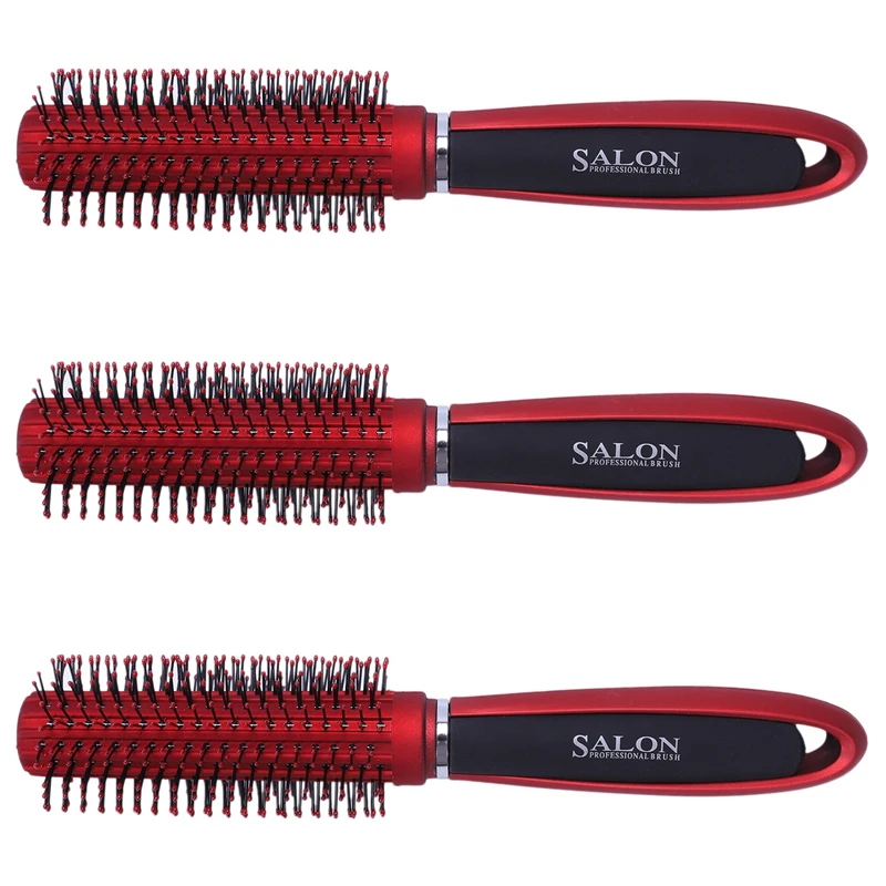 

3X Red Black Plastic Anti-Slip Round Hair Brush Wave Hair Comb 9 Inch Long
