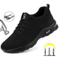 mens safety shoes sports shoes puncture proof breathable fly woven breathable lightweight safety protection work shoes