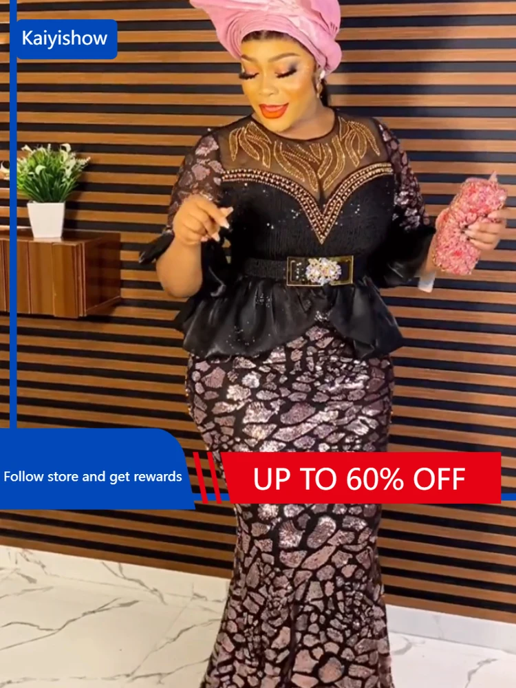 

3XL 4XL Plus Size Dresses Dubai African Women Luxury Sequin Mermaid Robe Wedding Party Prom Gown Dashiki Africa Clothes Dress