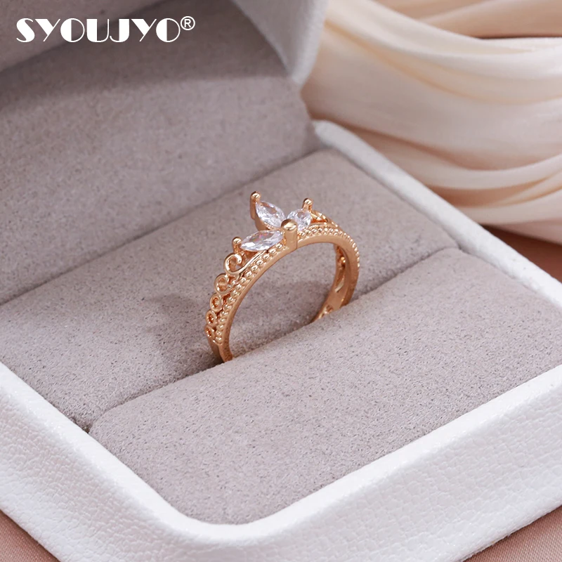 

SYOUJYO Clover Natural Crystal Zircon Rings For Women Luxury Design Vintage Wedding Jewelry Korea Trendy Daily Party Rings