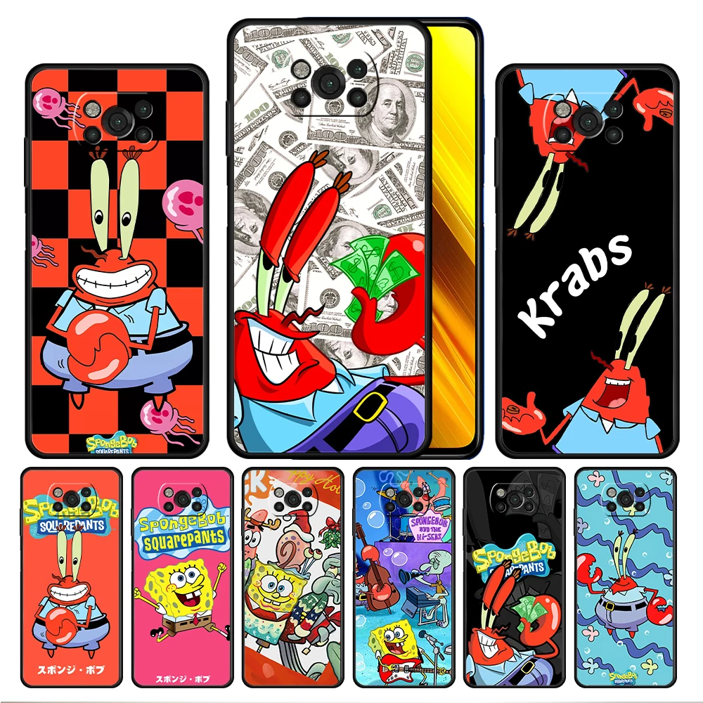 

SpongeBobs Cartoon Krabs Case Cover for Xiaomi Poco X3 NFC X4 F1 F2 F3 Redmi Note 9s 9 8 8T 10 11S Pro Silicone Bag Soft Back