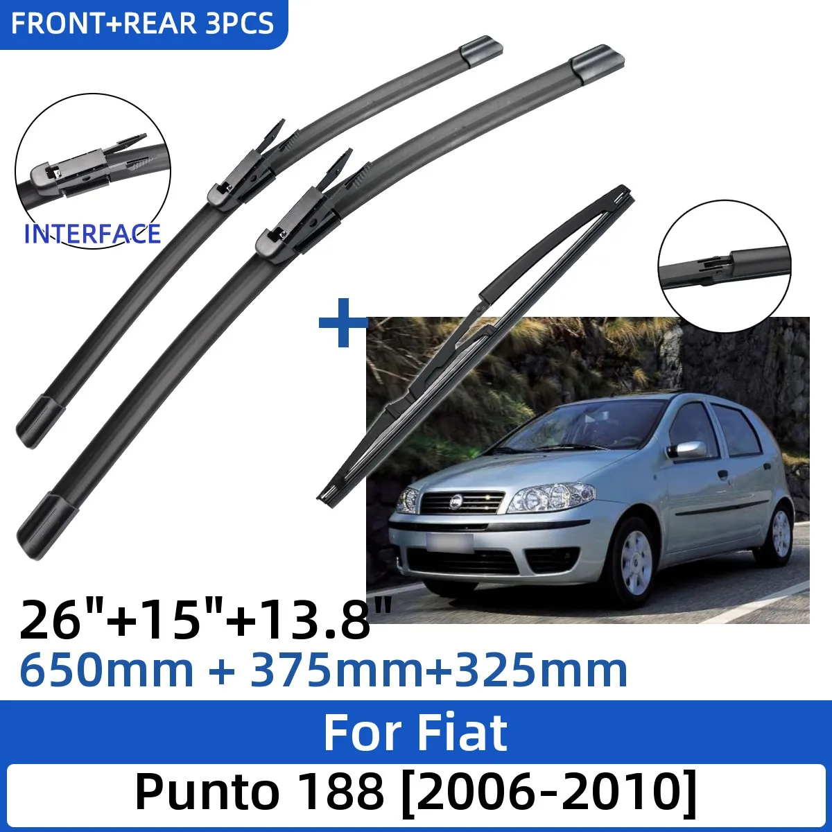 

Щетки стеклоочистителя для Fiat Punto 188, 2006-2010, 26 + 15 + 13,8 дюйма, 2010, 3 шт.