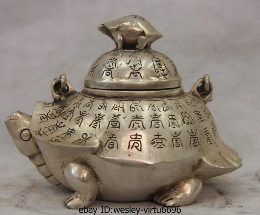 

Crafts Arts China White Copper Silver Tortoise Turtle water Bottle kettle Wine Pot Teapot copper real Brass