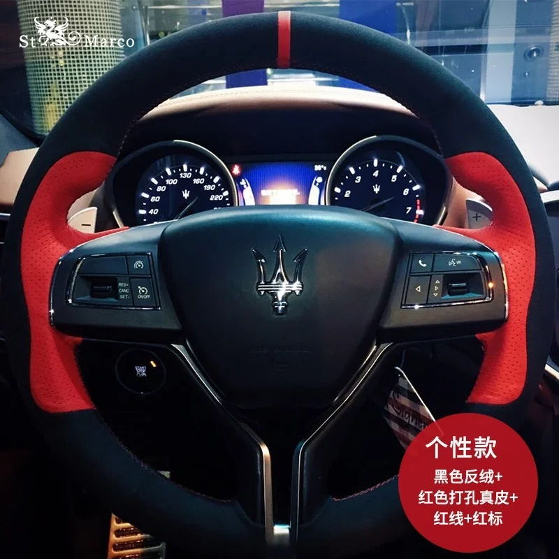 

DIY Hand-stitched Leather Suede Carbon Fiber Steering Wheel Cover for Maserati Ghibli Quattroporte Levante Car Accessories