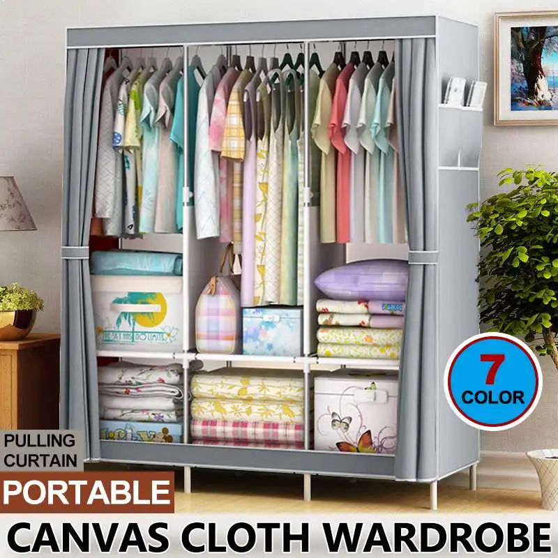 

Simple Wardrobe Fabric Folding Clothes Storage Cabinet DIY Assembly Reinforced Frame Bedroom Organizer Home Dorm Clothing Closet