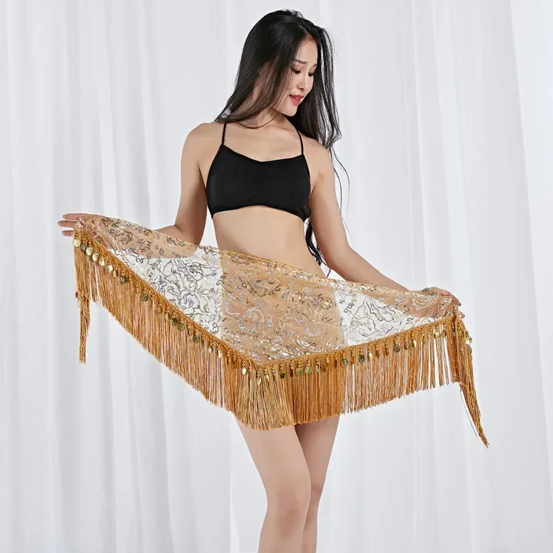 

Belly Dance Costumes Triangle Sequins Tassel Hip Scarf for Women Show Sexy Dancer Skirt Wrap Waist Belt