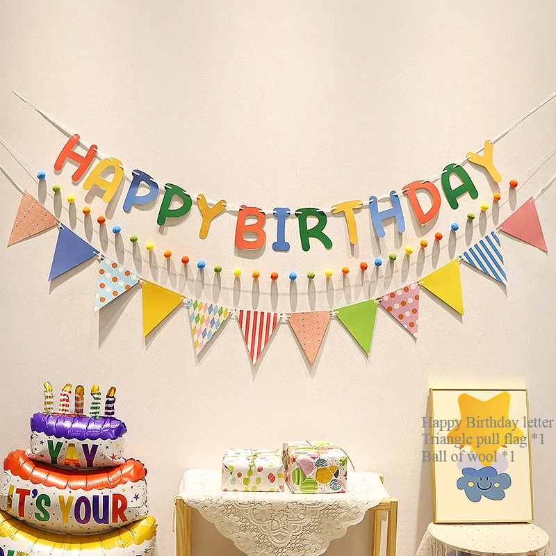 

Набор Украшений Для Дня Рождения С Гирляндами-флажками И Резинками Для Волос, Праздничный Декор Для Взрослых И Детей