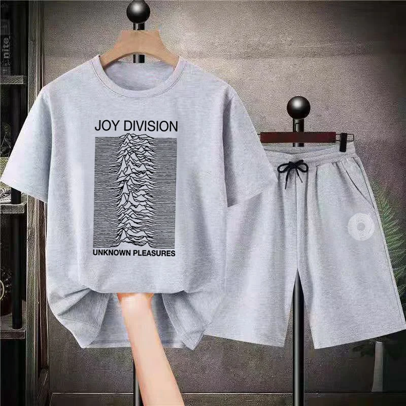 

Футболка и шорты с графическим принтом Joy Division, Модный комплект из двух предметов в стиле ретро, мужская и женская серая одежда с буквенным п...
