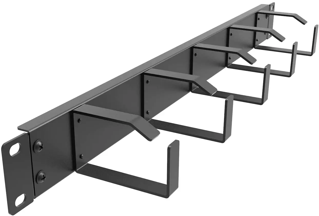 

HUALUO 19-Inch 1U Metal Horizontal Rackmount Cable Manager with 5 D-Rings (1UCM5R440, Black)