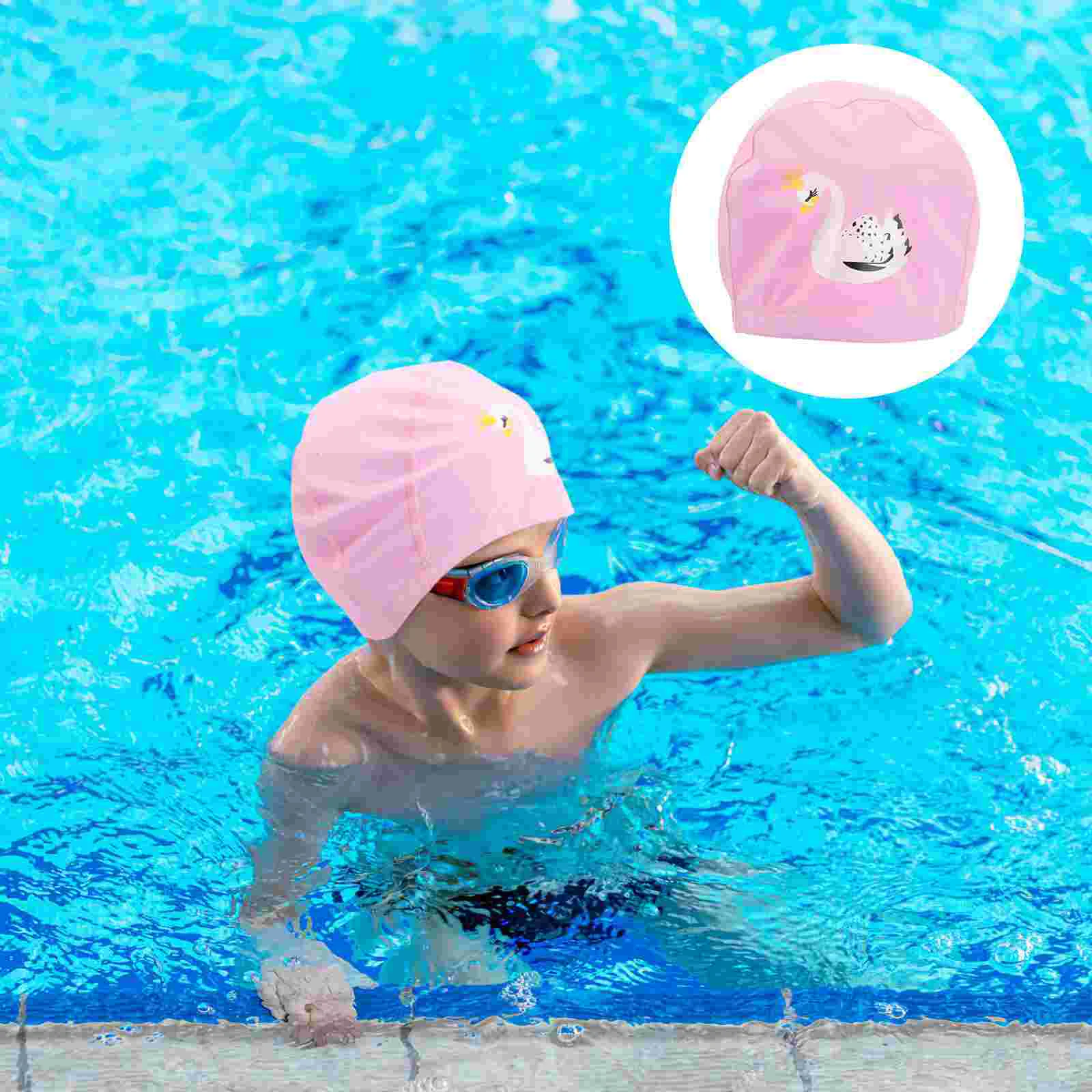 

Children's Swimming Cap Caps Cartoon Swimcap Hat Waterproof Kids Head Protector