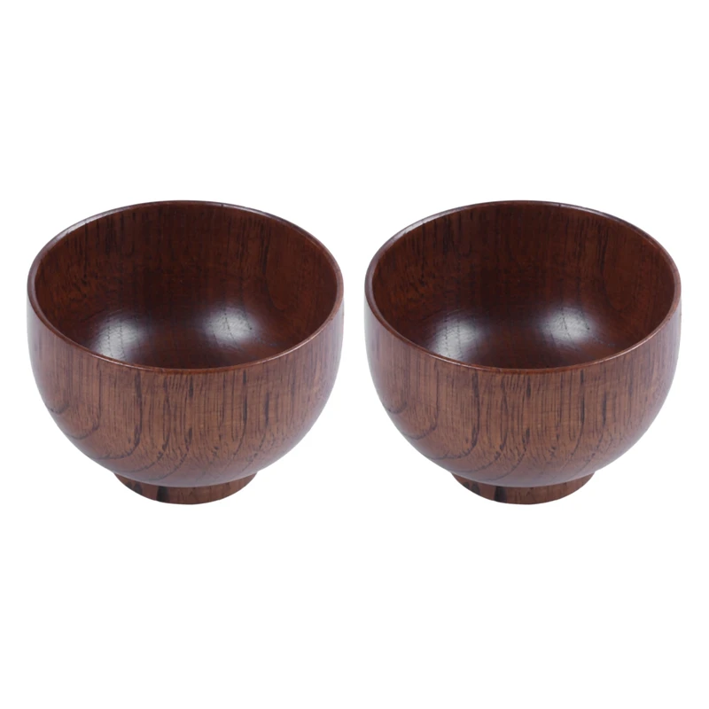 

2X Wooden Bowls Wooden Soup Bowl Healthy Food Container Vintage Dinner Tableware Kitchen Accessories