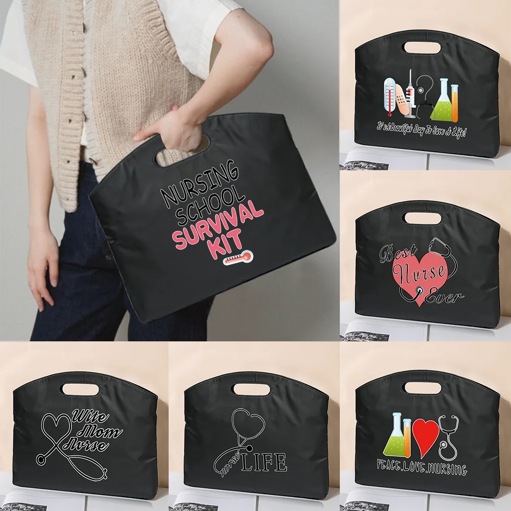 High Capacity Business Briefcase Nurse Series Patterns Fashion Document Organize Storage Bag Handbag Accessories Supplies Tote