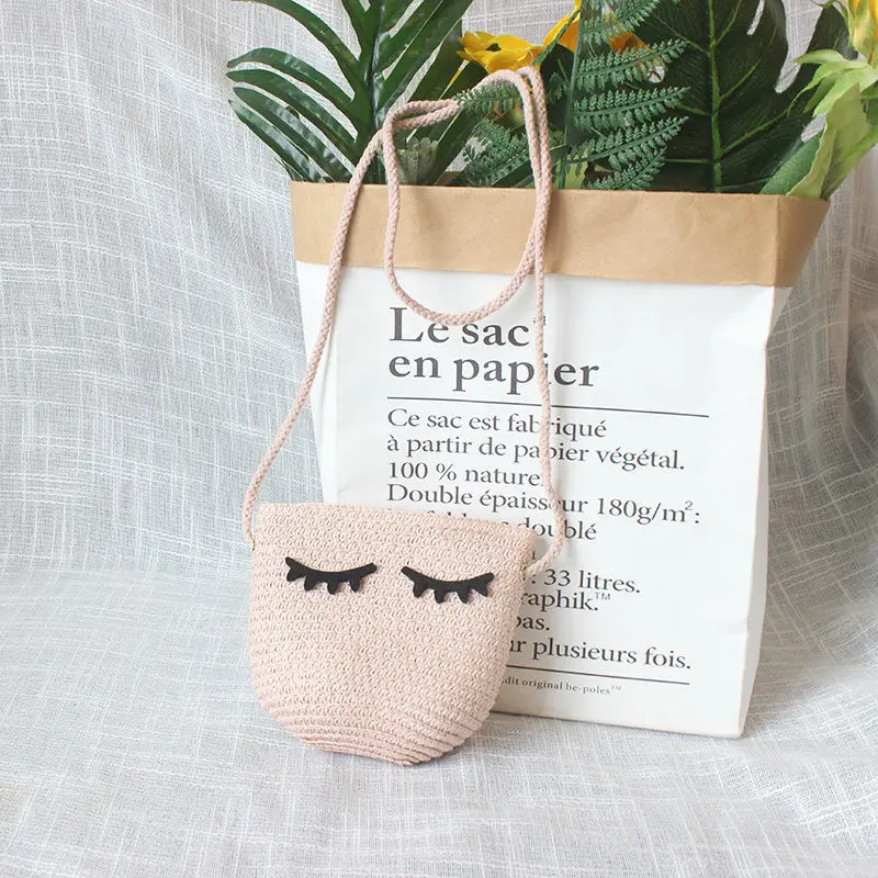 Summer Children Straw Woven Shoulder Bags Baby Kids Mini Coin Purse Handbags Cute Animal Embroidery Girls Small Messenger Bag