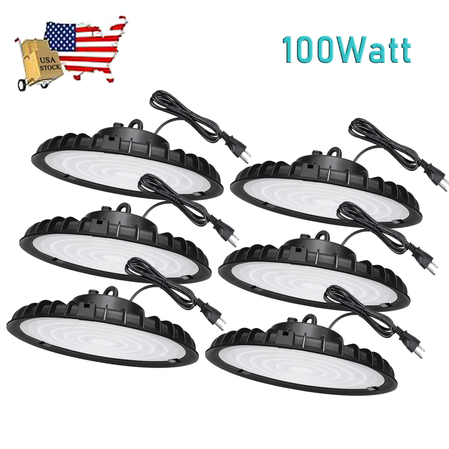 6 Pcs Industrial Lighting 100W High Bay Light AC 220V Super Bright LED Bay Lamp Die-cast Aluminum For Factory Stadium Market