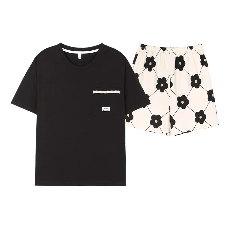 Pajamas Women's Summer Cotton Short-sleeved Shorts In Style Sweet Temperament Girl's Home Service Suit Round Neck Soft Sleepwear