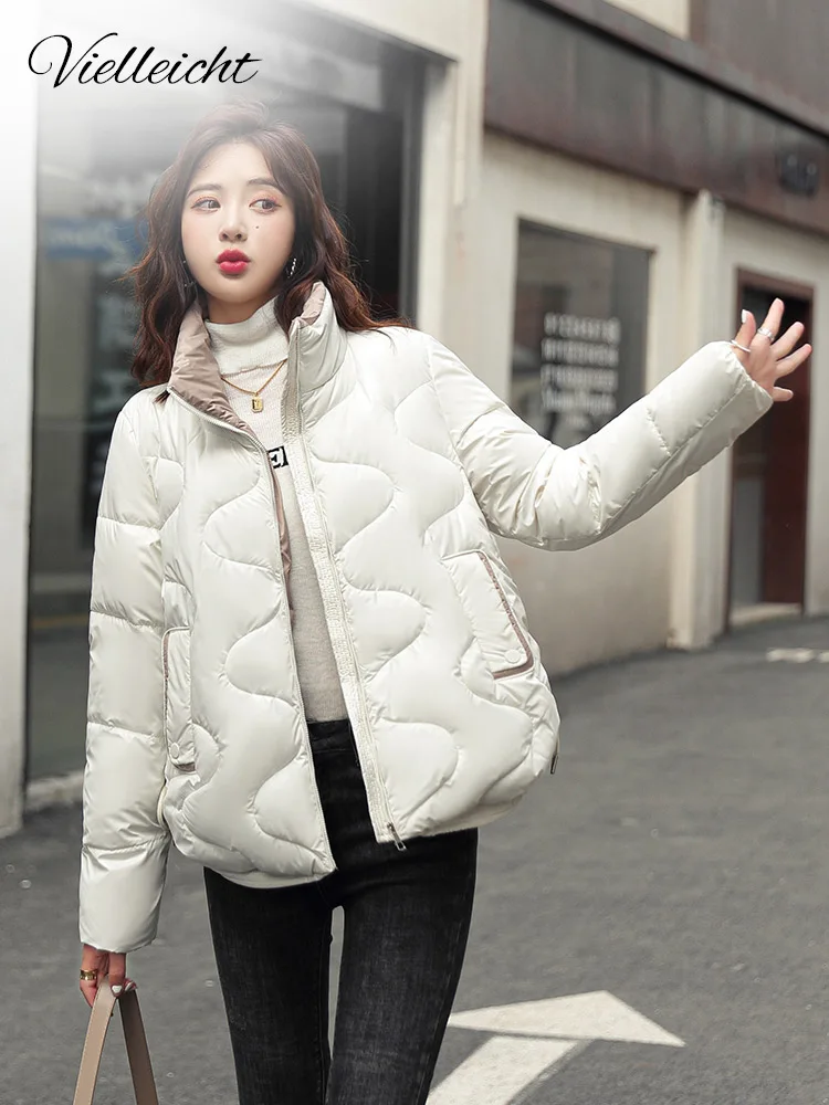 Vielleicht Stand Collar Contrast Color Padded Winter Jacket Women Short 2022 Autumn Winter Bew Bread Clothes Student Winter Coat