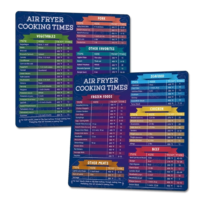 

2 Pack Air Fryer Cooking Chart Magnetic Set Magnetic Cooker Stickers Air Fryer Quick Reference Guide