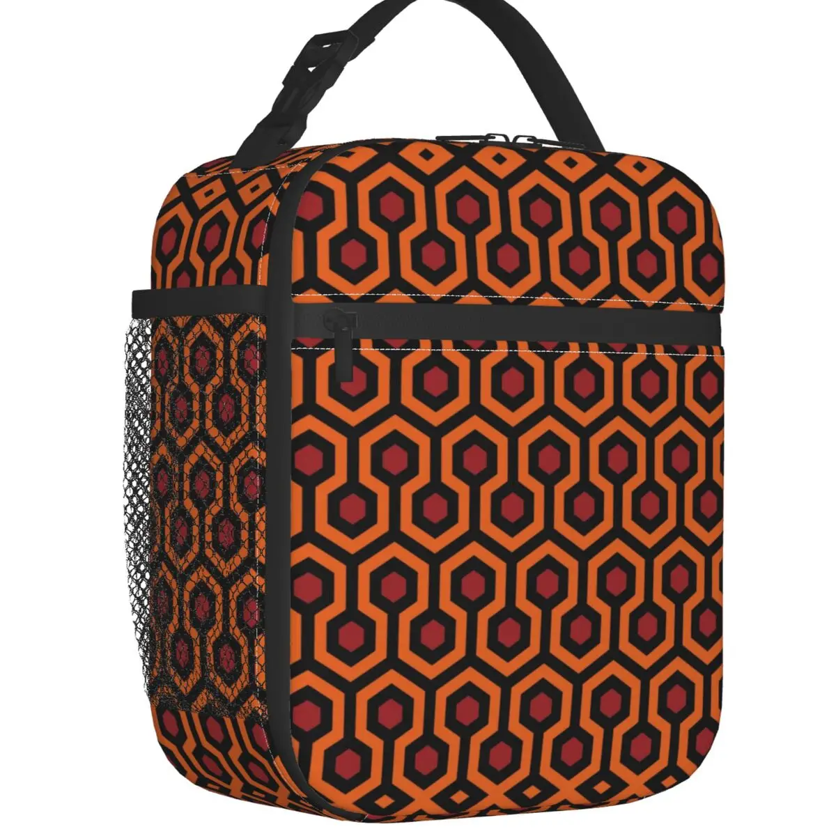 Orange Shining Looped Hexagons Overlook Hotel Carpet Portable Lunch Box Multifunction Thermal Cooler Food Insulated Lunch Bag