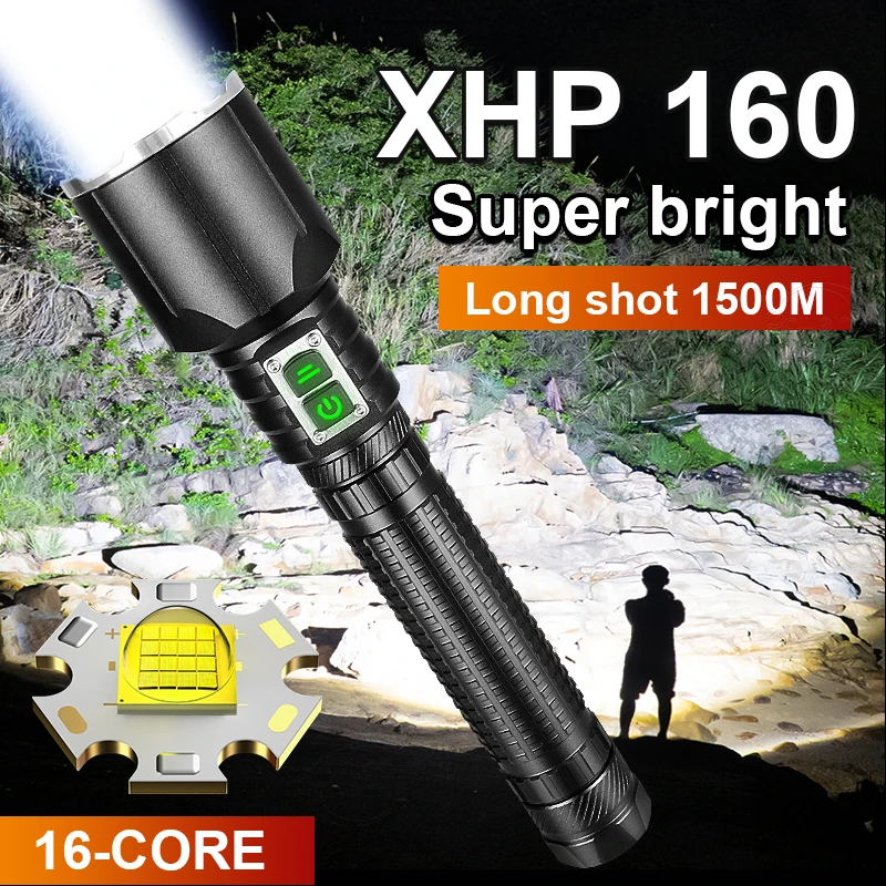 

XHP160 Super High Power Led Flashlight USB Rechargeble Emergency Hunting Tactical Torch Flash Light Waterproof Powerful Lantern