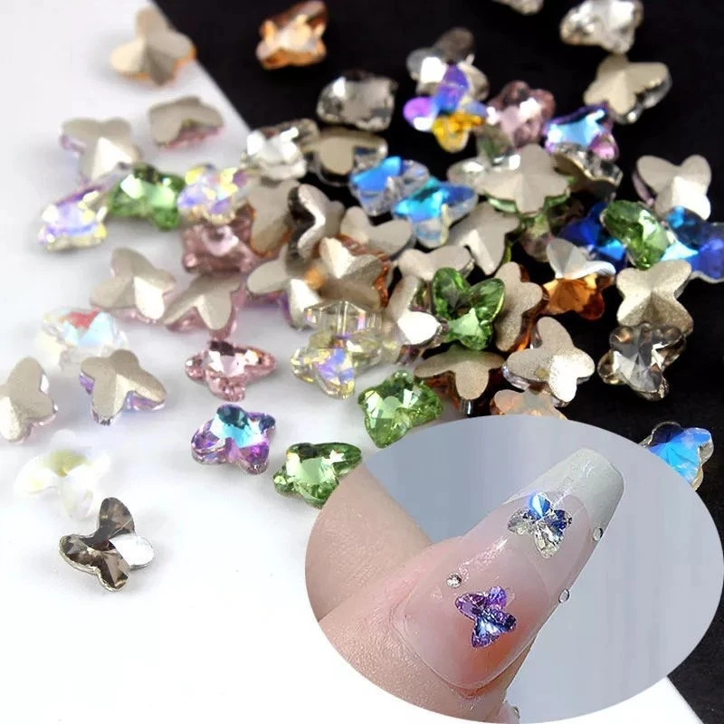

30Pcs 5mm Butterfly Glass Fancy Stones Champagne Glitter Crystal Glue On Strass Rhinestones for DIY Nail Art Clothes Decoration