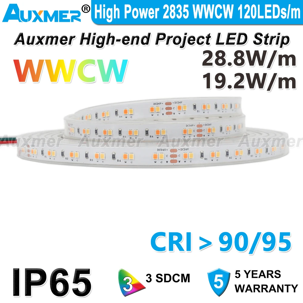 

Auxmer высокомощная светодиодная лента 2835 теплый/холодный белый IP65 120leds/м