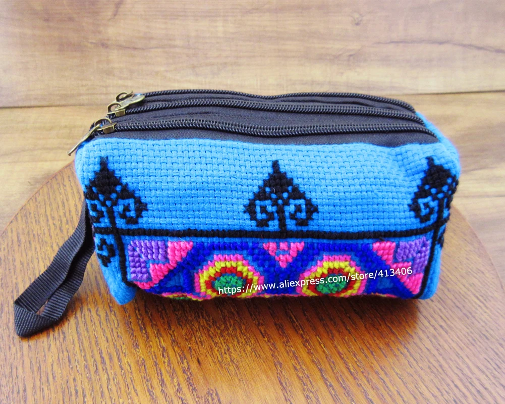 3-слойный винтажный Hmong тайский индийский вышитый модный клатч-кошелек в стиле бохо хиппи Этническая Косметичка женская