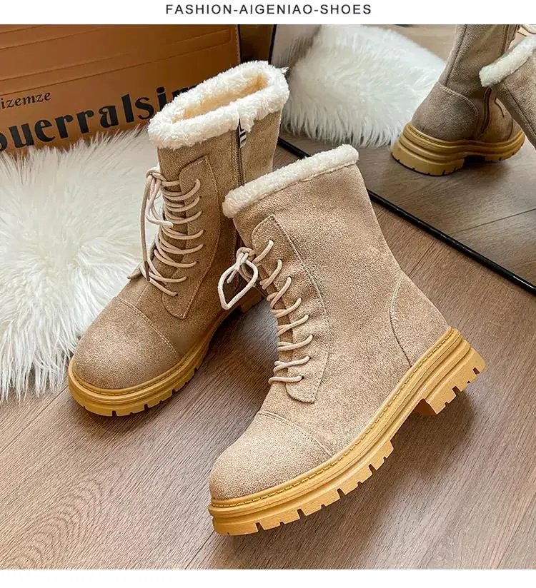 

2023 New Women's Winter Leather High Top Plush Warm Snow Boots Thick Bottom Non Slip Large Size Outdoor Casual Cotton Boots