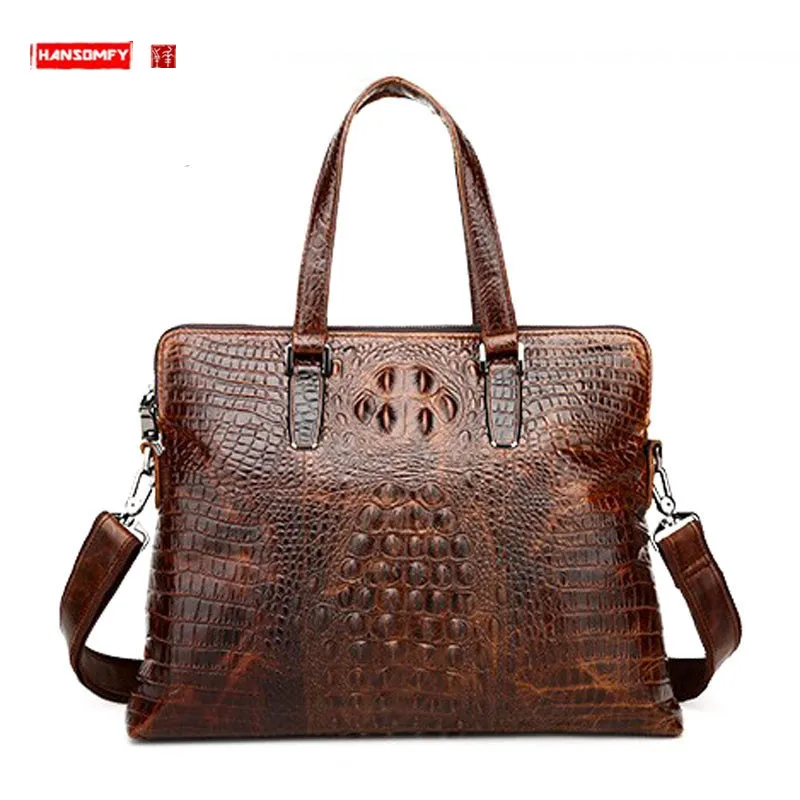 Мужская деловая сумка из натуральной кожи портфель через плечо винтажные