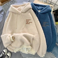 oversized hoodie letter print thick lamb fleece warm womens sweatshirt new autumn winter loose pullover casual tops long sleeve