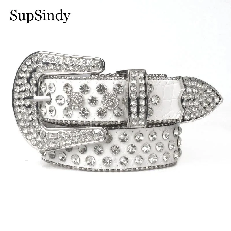 SupSindy Luxury Women Belt Punk Rhinestone Rivets Pin buckle Leather Belts For Women Rock Hip Hop Jeans Waistband Female Strap