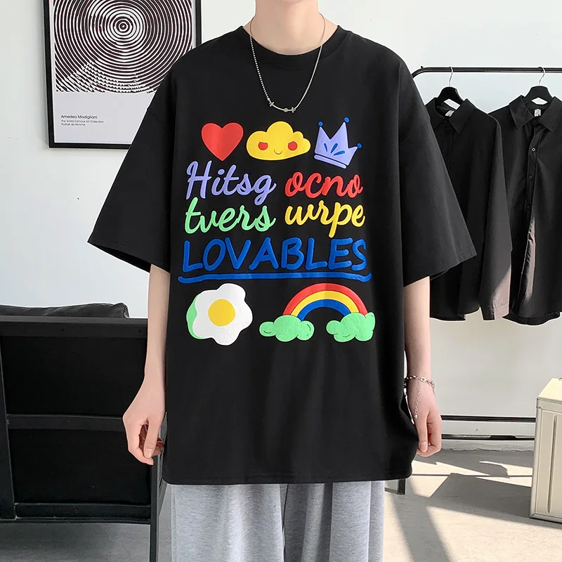 

Забавные графые футболки для мужчин, Дизайнерские Большие парные Топы в стиле Харадзюку с коротким рукавом, летние уличные свободные круты...