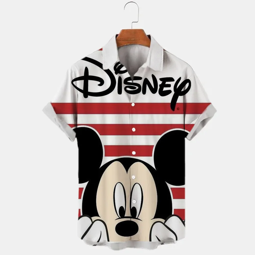 

2023 New Disney Hawaiian Shirt Fashion Mickey Mouse Sketch Doodle Shirt Disneyland Short Sleeve Button Shirt Casual
