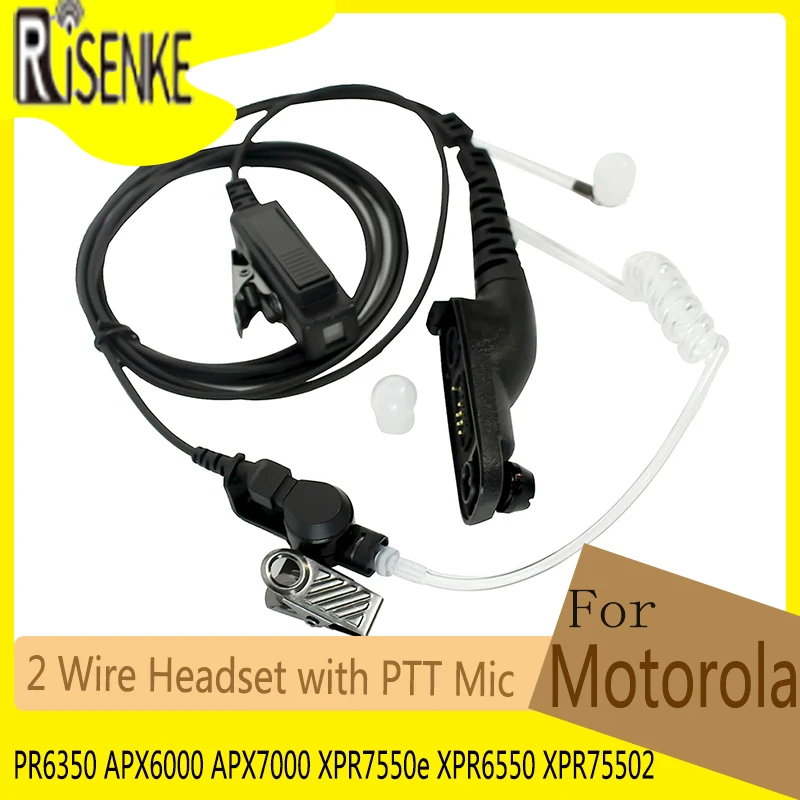 RISENKE Earpiece for Motorola PR6350 APX4000 APX6000 APX7000 XPR7550e XPR6550 XPR75502 Walkie Talkie 2 Wire Headset with PTT Mic
