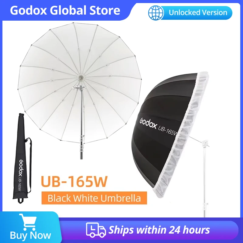 Фото Зонт-рефлектор Godox UB-165W, 65 дюймов (165 см), параболический, черно-белый, для студийного освещения, с диффузорной тканью №1