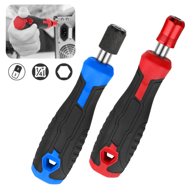 

Bits Adapter Wrench Handle Holder Driver For Hex Tools Screwdriver Bits Screw 1/4'' Socket Magnetic 1pc Self-locking Screwdriver