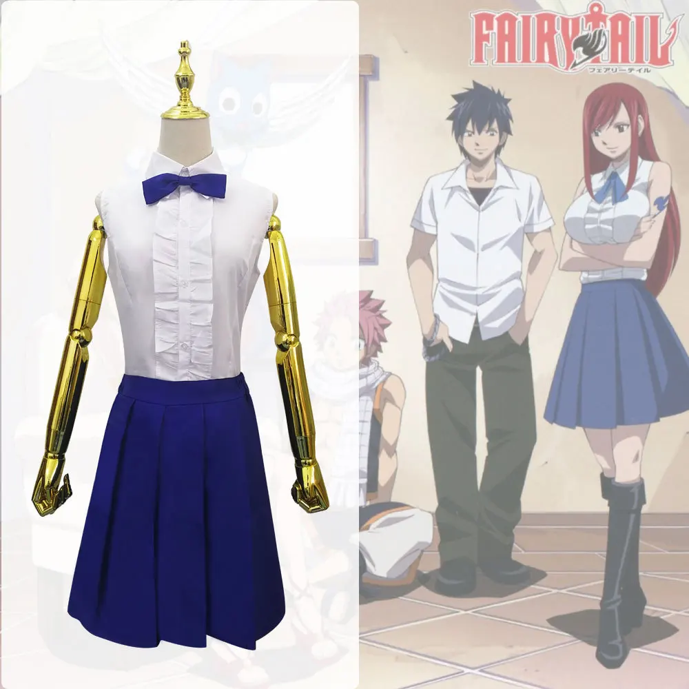 

Hot Anime FAIRY TAIL Erza Scarlet Top Skirt Bow Tie for Women Girl Cosplay Costume Halloween Party Uniform