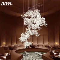 modern ginkgo leaf led chandeliers tree branch ceiling pendant lamp bedroom clothing store villa stairs indoor decor lighting