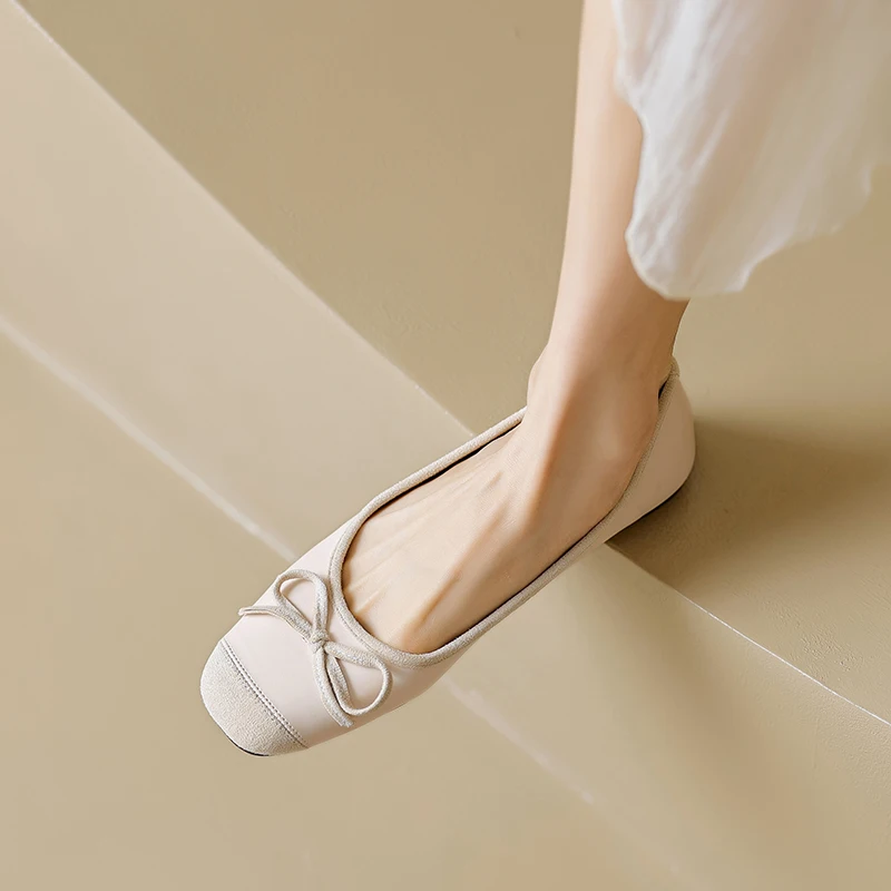 AIYUQI Mary Jane Shoes Women 2023 New Summer Flat Shallow Mouth Women Loafers Large Size 41 42 43 Bow Bean Shoes Women