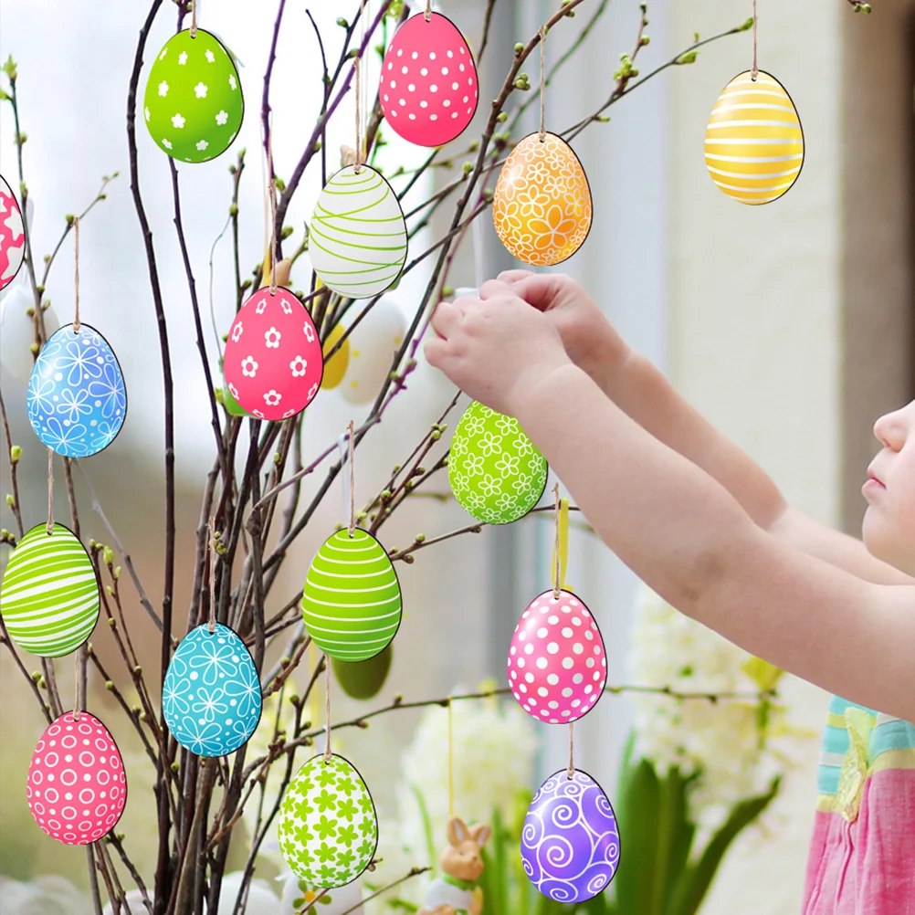 

48 Pcs Easter Ornaments Tabs Wall-mounted Eggs Pendants Wood Embellishments Tree Hanging Cutouts Labels
