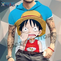 one piece mens t shirt with hood harajuku street travel fashion couple tops party sexy short sleeve 2022 summer new anime