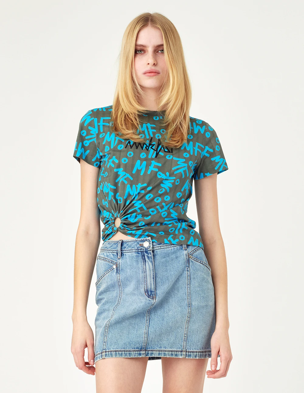 

MARKFAST 2022 Summer Women's T-Shirt Casual Fashion Twist Up O Neck Pullover Short Sleeve Mf Printed T-Shirts Design Daily Tops