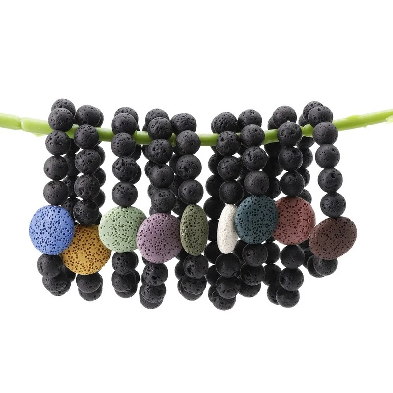 

Плоский круглый красочный браслет из лавового камня 10 шт., рассеиватель, 10 мм, черные бусины, Будда, браслеты дружбы для женщин и мужчин, ювел...