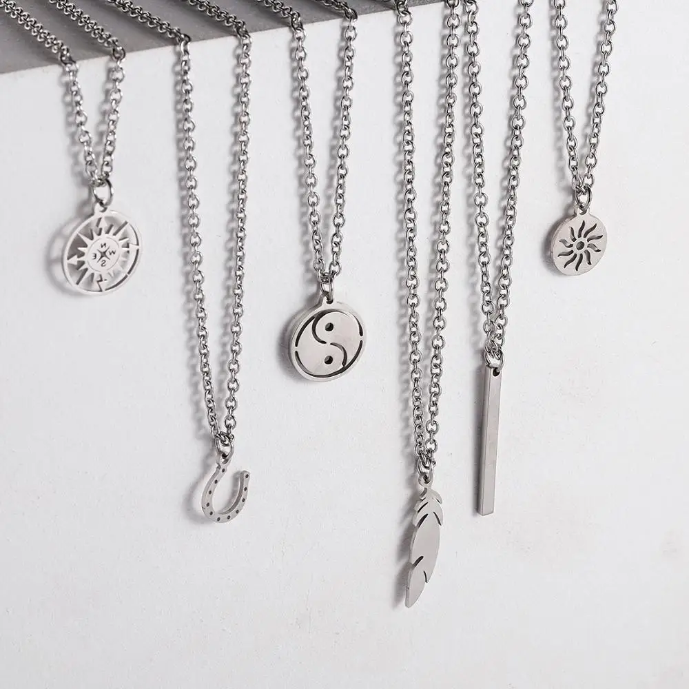 

Men Necklace Stainless steel Necklace Women Men Simple Long Chain Rectangular Pendant Necklace Statement Couples Choker Gifts