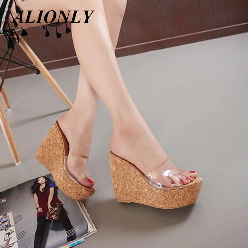 

Alionly 2022 Summer Transparent Wedge Shoes for Women Heel Platform High Heel Ladies Sandals and Slippers 34-40