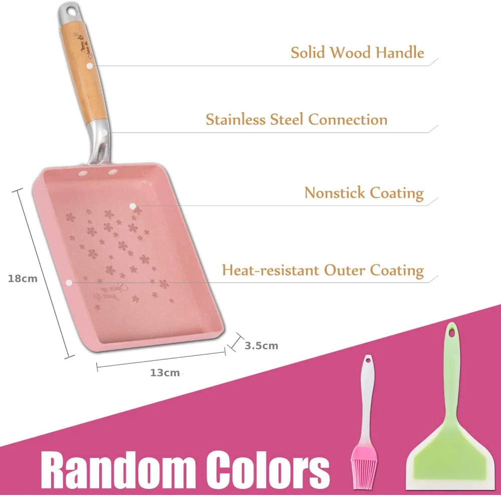 MLIA Japanese Omelette Pan Nonstick Tamagoyaki Egg Rectangle Small Black Non-Stick Frying Pancake Kitchen Pot Pink | Дом и сад
