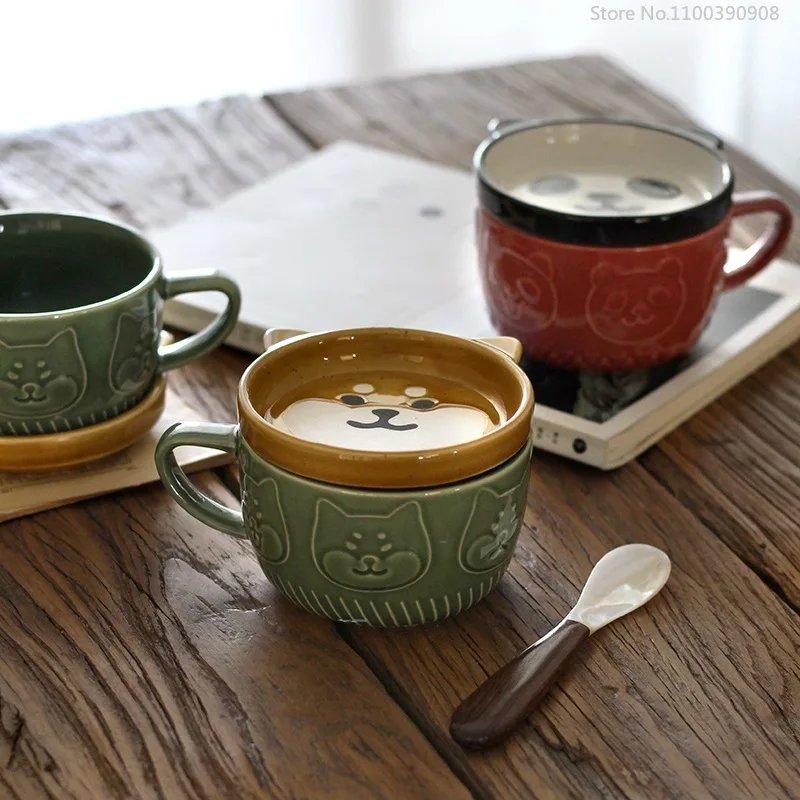 

Japanese Mug with Lid Shiba Inu Panda Ceramic Cup Household Water Cups Coffee Cup Breakfast Cup Milk Mug Couple Cup Squishmallow