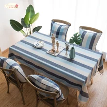 Proud Rose Striped Waterproof Table Cloth Blue Striped Tassel Tablecloths Table Decoration Cover Cloth Custom (1)