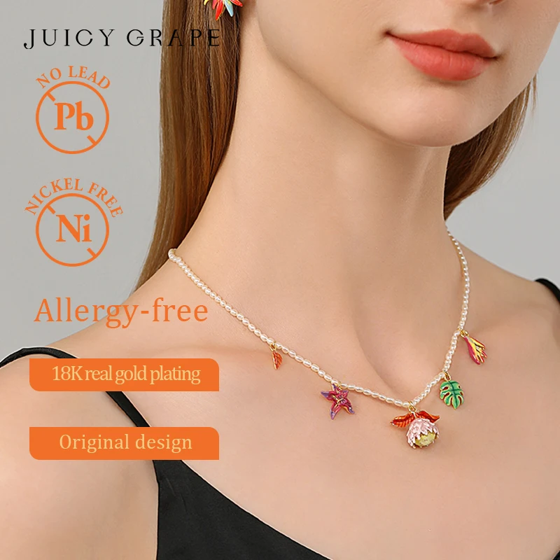 Женское Ожерелье из жемчуга с эмалью и цветами